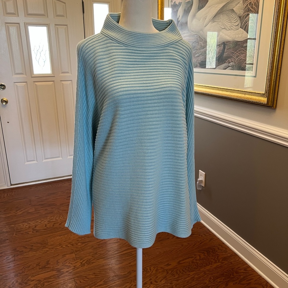 Chico's Soft Light Turquoise/Blue Ribbed Pullover Sweater Size 3